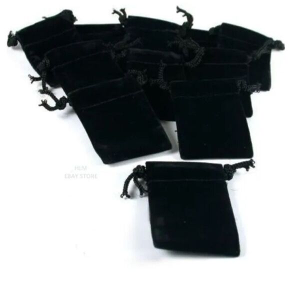 Set of 10 Luxury Velvet Drawstring Bags Pouches.  Black. 3 3/4" high x 3" wide. - Picture 3 of 9